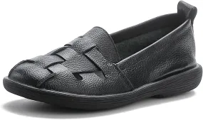 Aceptolcom Women's Casual Loafers Cute Slip On Comfort Walking Flats Leather Driving Moccasins Fashion Closed Toe Boat Shoes