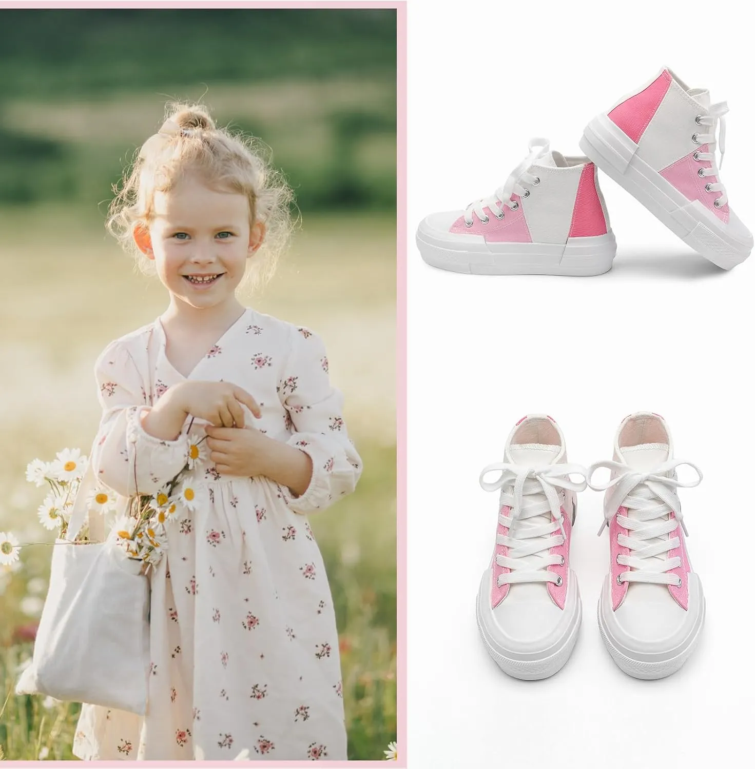 ANTLULU Girls Platform Canvas Shoes Low Top and High Top Canvas Sneakers Lace-up Fashion Casual Shoes for Girls