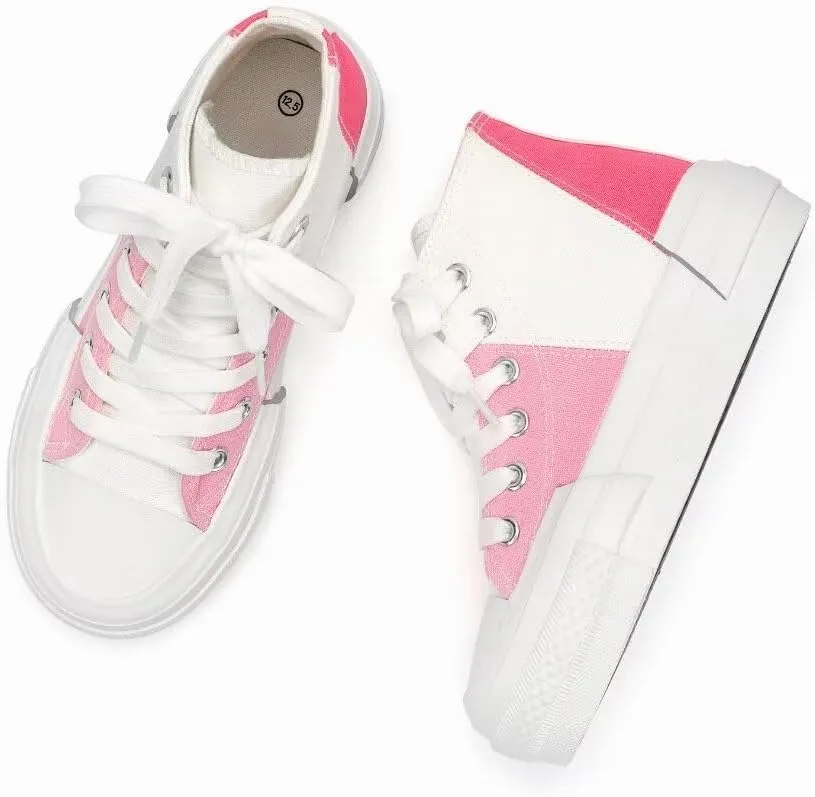 ANTLULU Girls Platform Canvas Shoes Low Top and High Top Canvas Sneakers Lace-up Fashion Casual Shoes for Girls