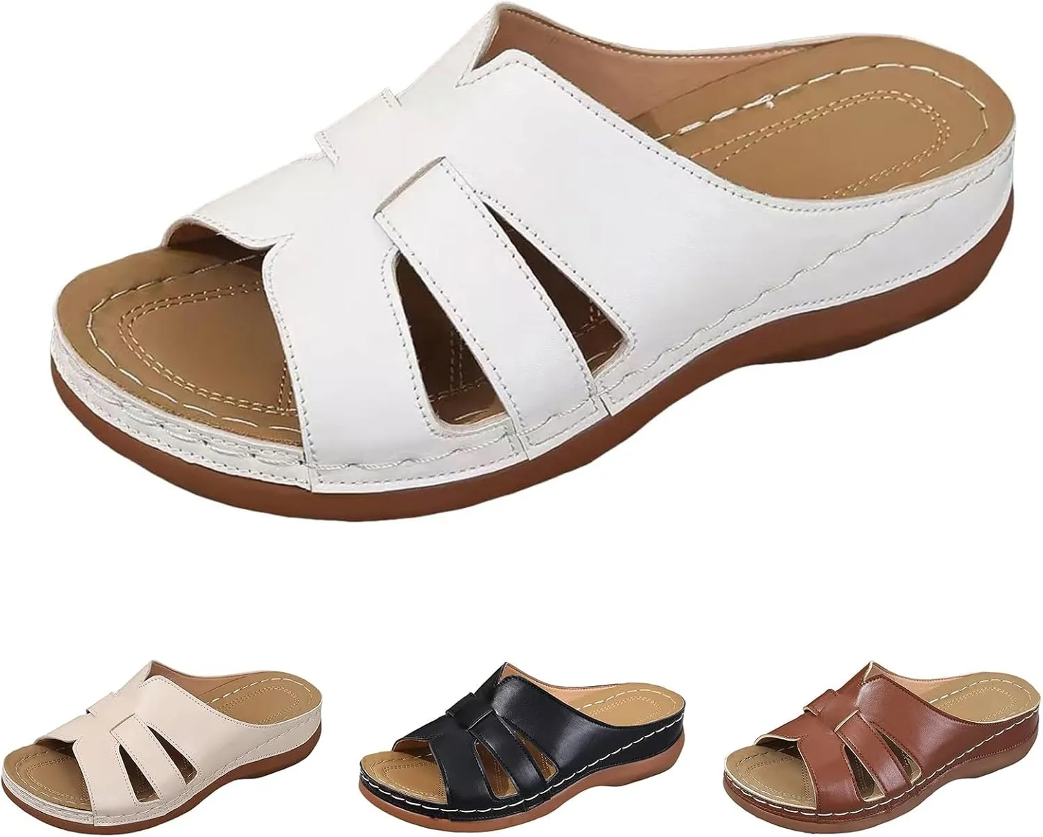 Arch Support Sandals for Women Comfortable Open Toe Low Platform Sandals Dressy Casual Crisscross Straps Slip on Shoes Walking Beach Shoes Indoor Outdoor