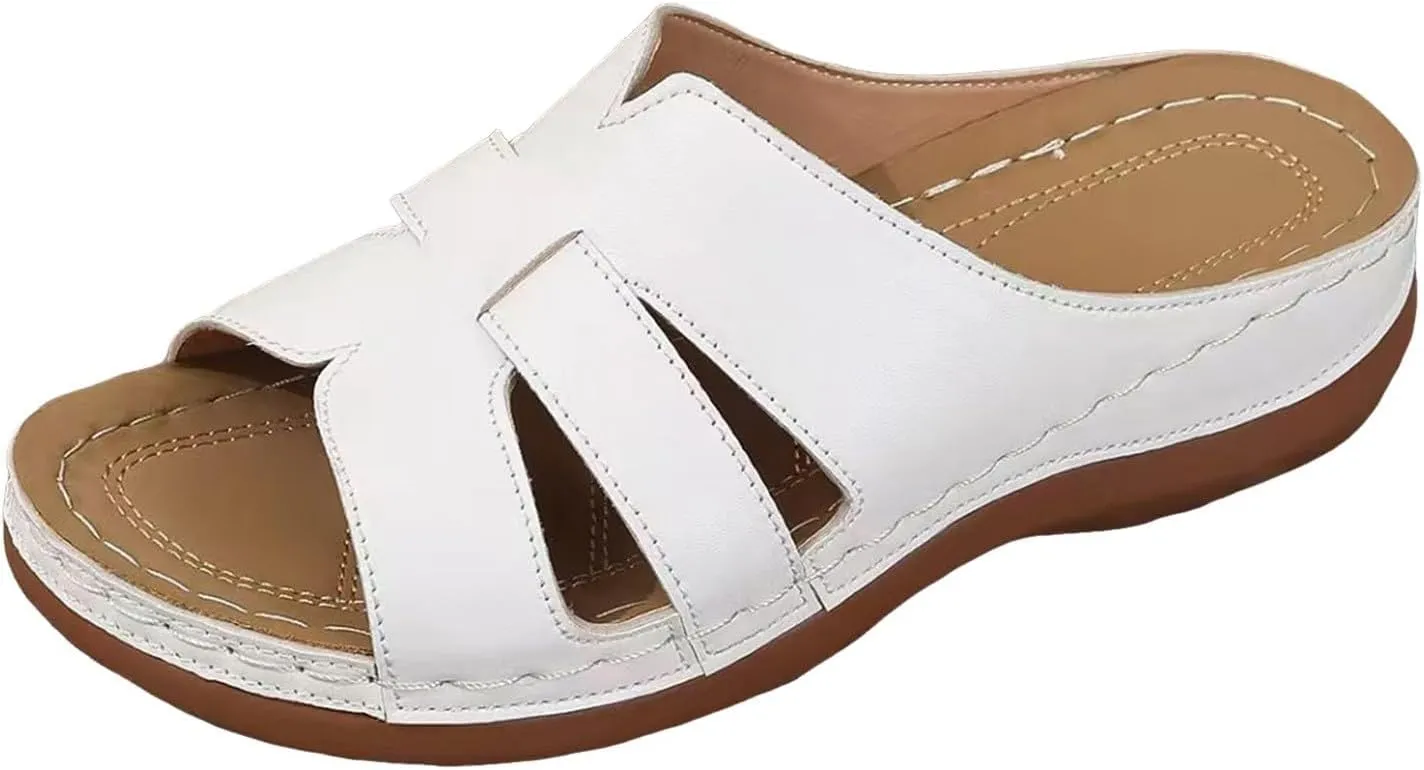 Arch Support Sandals for Women Comfortable Open Toe Low Platform Sandals Dressy Casual Crisscross Straps Slip on Shoes Walking Beach Shoes Indoor Outdoor