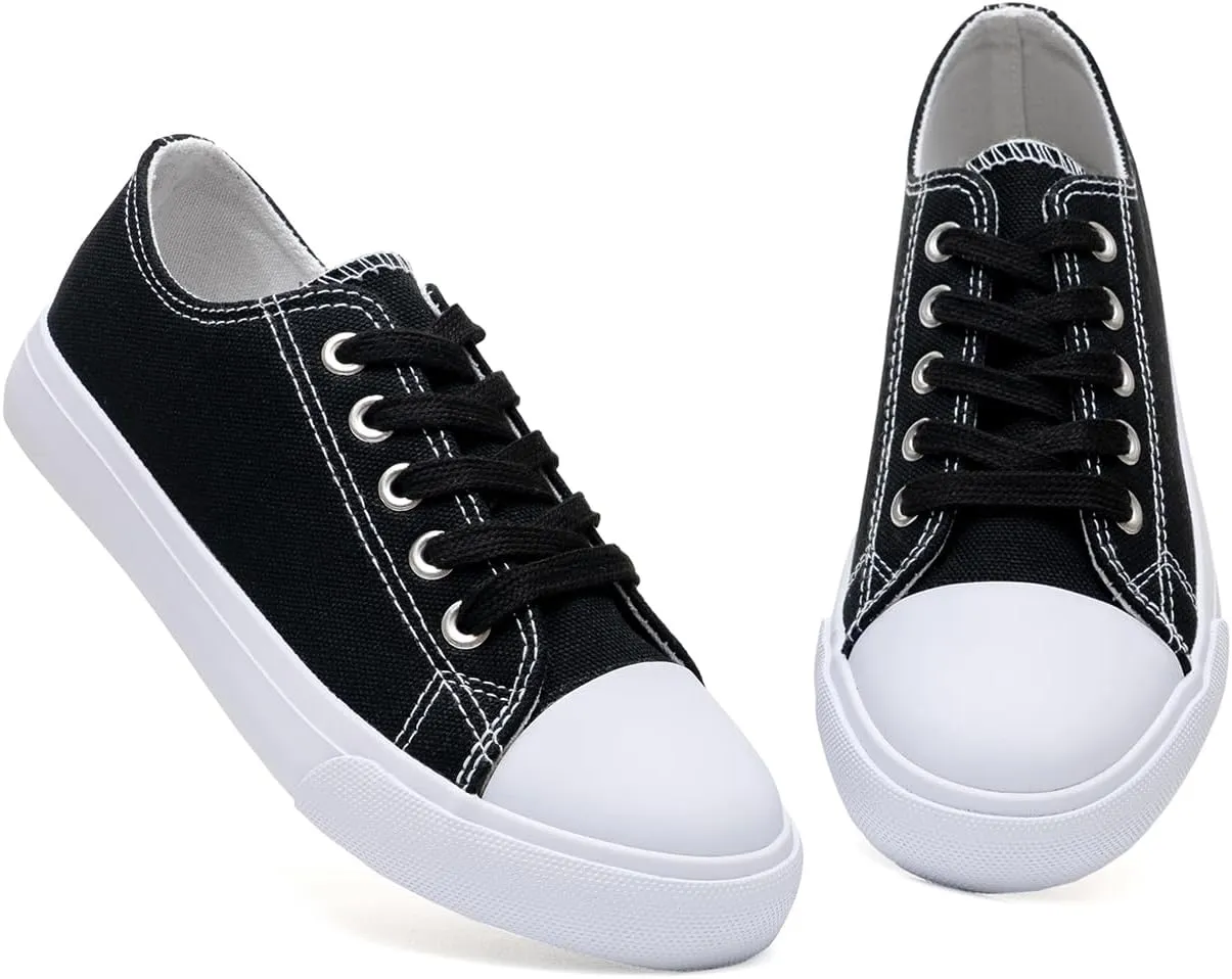 Classic Unisex Low-Top Canvas Sneakers  Boys Girls and Toddler Casual Lace-Up Shoes with Rubber Sole, Includes Extra White Shoelaces