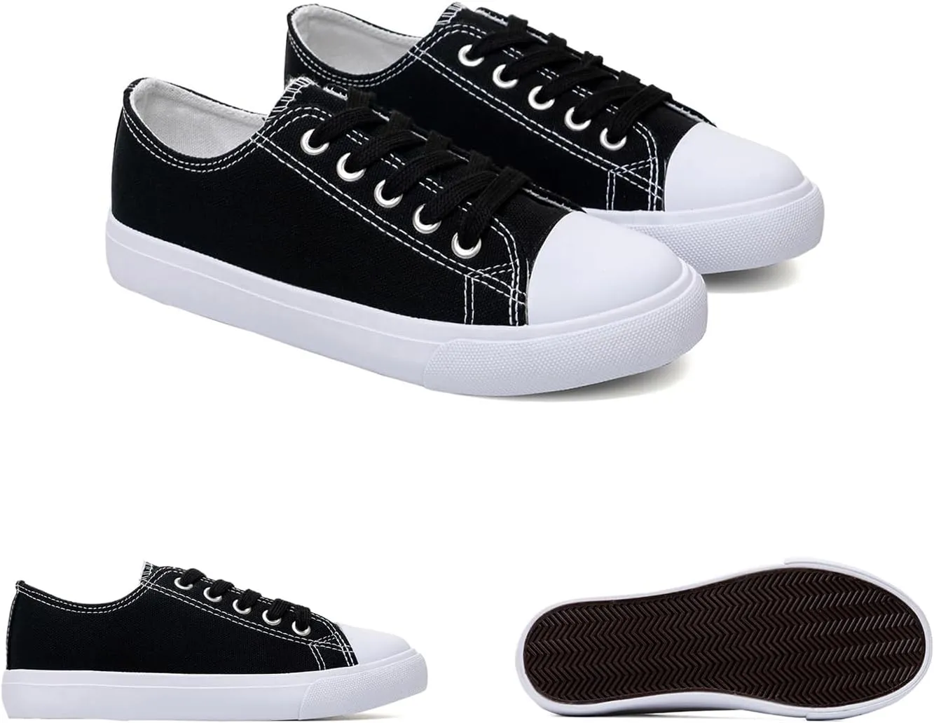 Classic Unisex Low-Top Canvas Sneakers  Boys Girls and Toddler Casual Lace-Up Shoes with Rubber Sole, Includes Extra White Shoelaces