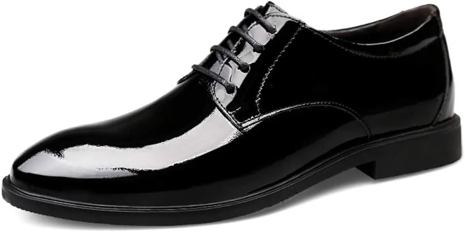 HOOENG Dress Shoes for Men Lace Up Round Toe Patent Leather Derby Shoes Leather Rubber Sole Slip Resistant Anti-Slip Block Heel Business (Color : Black, Size : 8)
