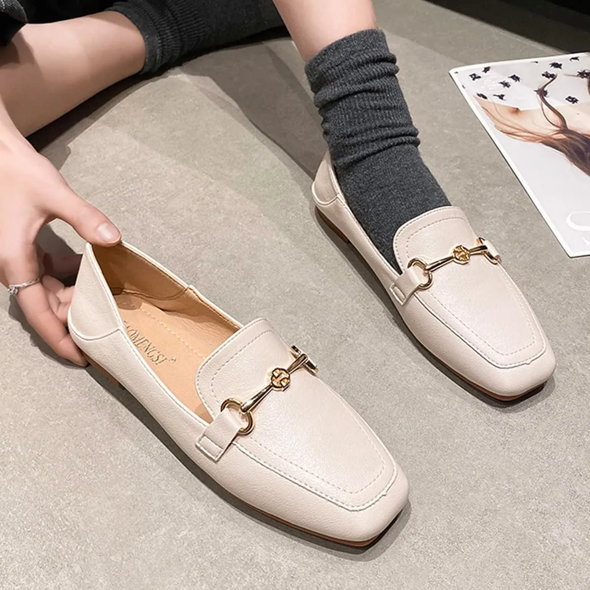 JOEupin Women's Penny Loafers Comfort Slip On Casual Flat Shoes Classic Walking Business Office Shoes