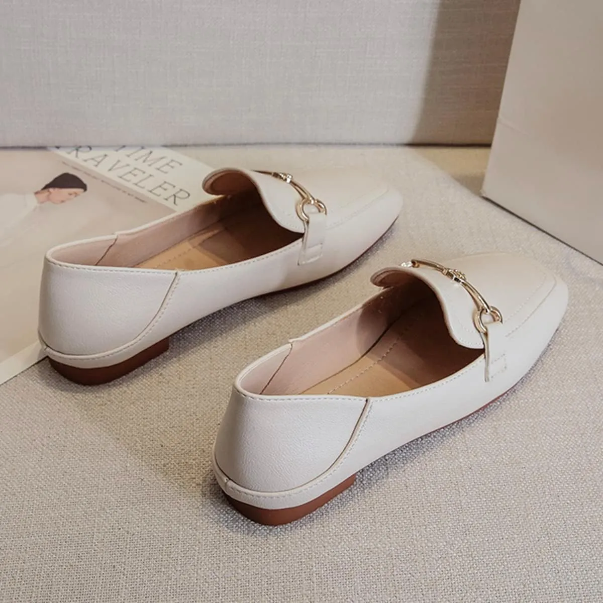 JOEupin Women's Penny Loafers Comfort Slip On Casual Flat Shoes Classic Walking Business Office Shoes
