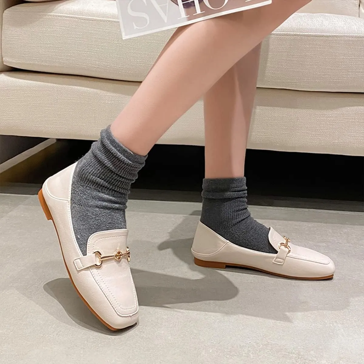 JOEupin Women's Penny Loafers Comfort Slip On Casual Flat Shoes Classic Walking Business Office Shoes