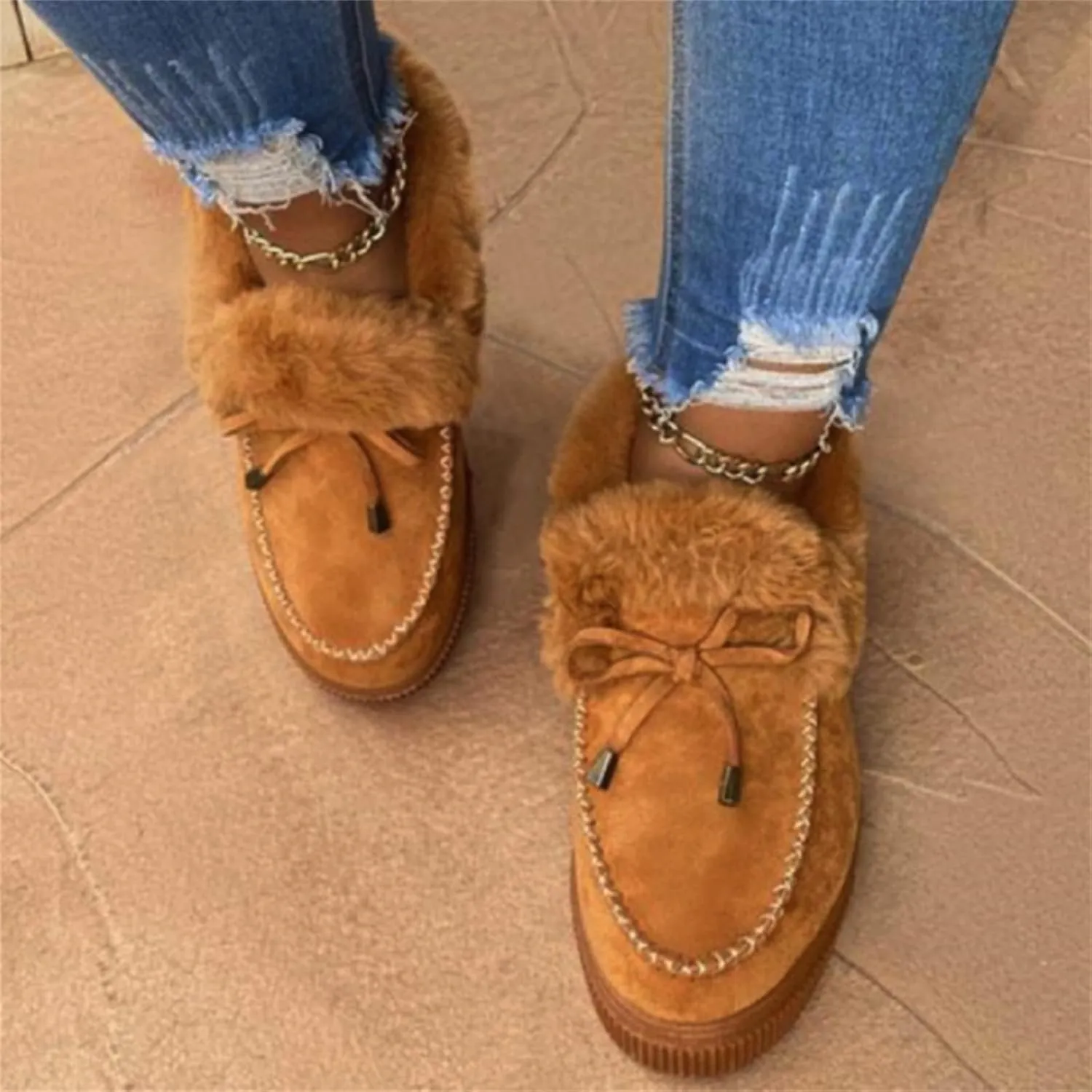 Ladmiple Boots for Women Ankle Booties with Fur Slip On Winter Snow Boots Warm Fashion Outdoor Comfortable Walking Shoes