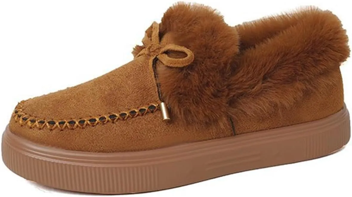 Ladmiple Boots for Women Ankle Booties with Fur Slip On Winter Snow Boots Warm Fashion Outdoor Comfortable Walking Shoes