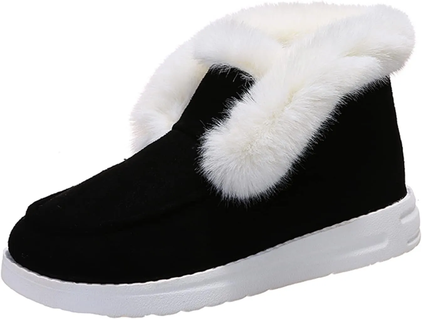 Ladmiple Boots for Women Ankle Booties with Fur Warm Winter Snow Boots Outdoor Slip On Comfortable Fashion Walking Shoes