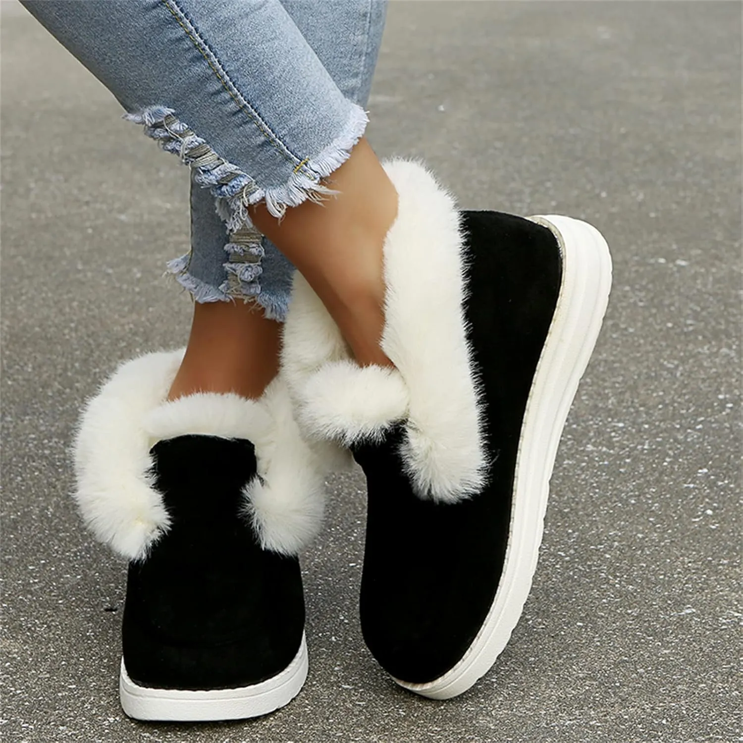 Ladmiple Boots for Women Ankle Booties with Fur Warm Winter Snow Boots Outdoor Slip On Comfortable Fashion Walking Shoes