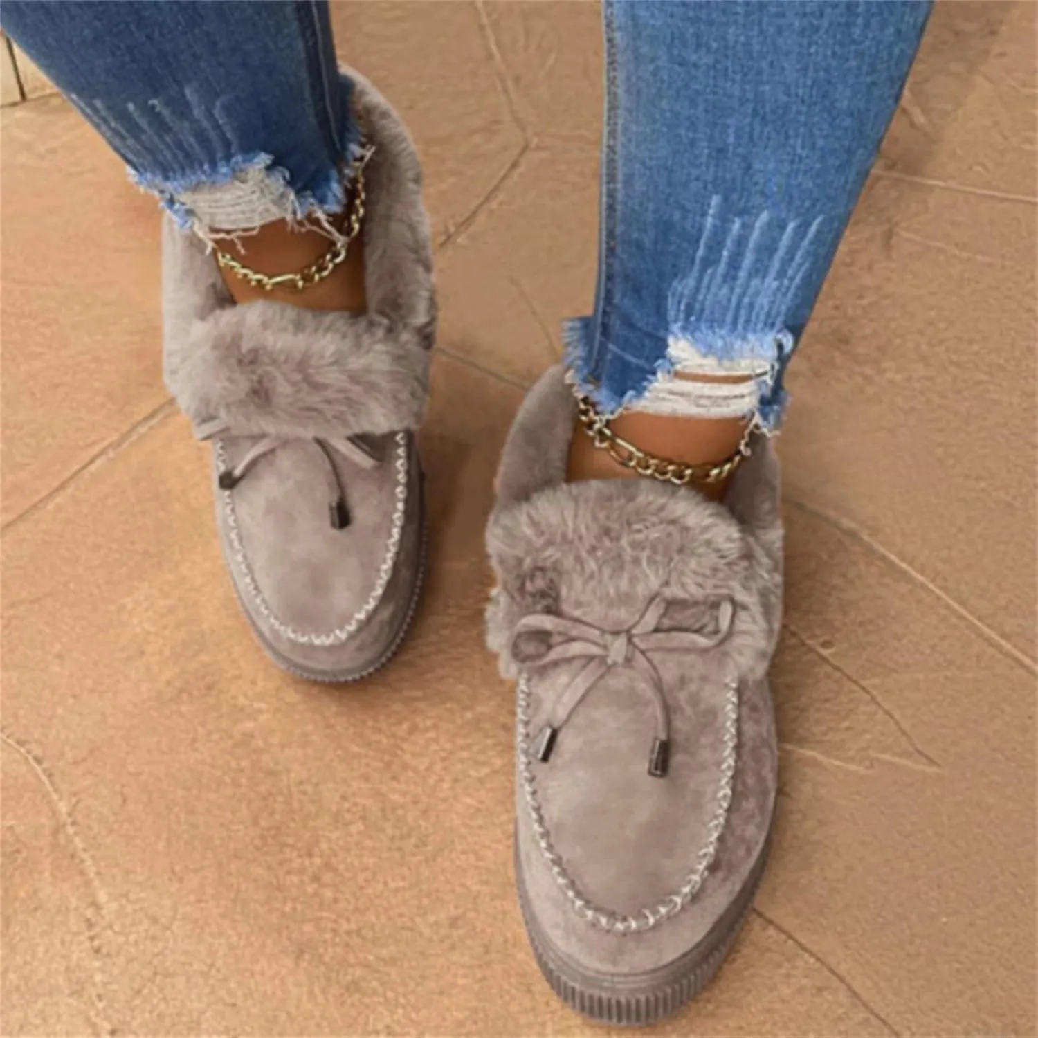 Ladmiple Boots for Women Ankle Booties with Fur Warm Winter Snow Short Booties Fashion Comfortable Slip On Walking Shoes