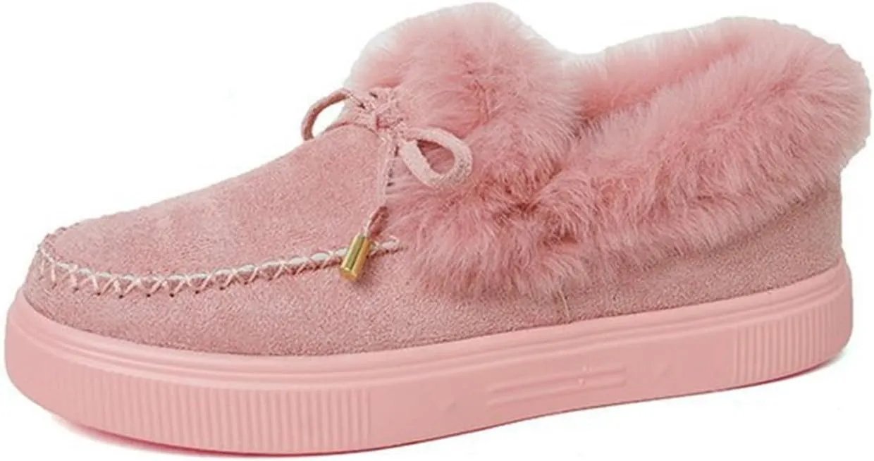 Ladmiple Boots for Women Ankle Booties with Fur Warm Winter Snow Short Booties Fashion Comfortable Slip On Walking Shoes