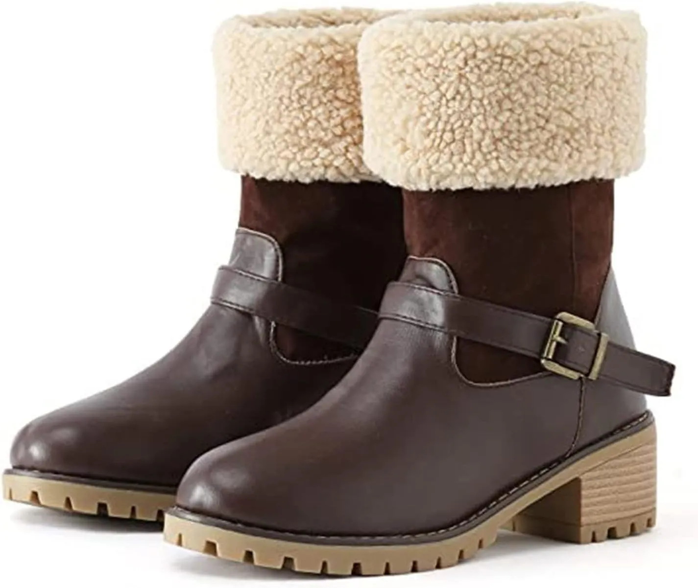 Ladmiple Winter Boots For Women Tall Mid Calf Casual Warm Fur-Lined Comfortable Winter Snow Boots Outdoor Walking Shoes