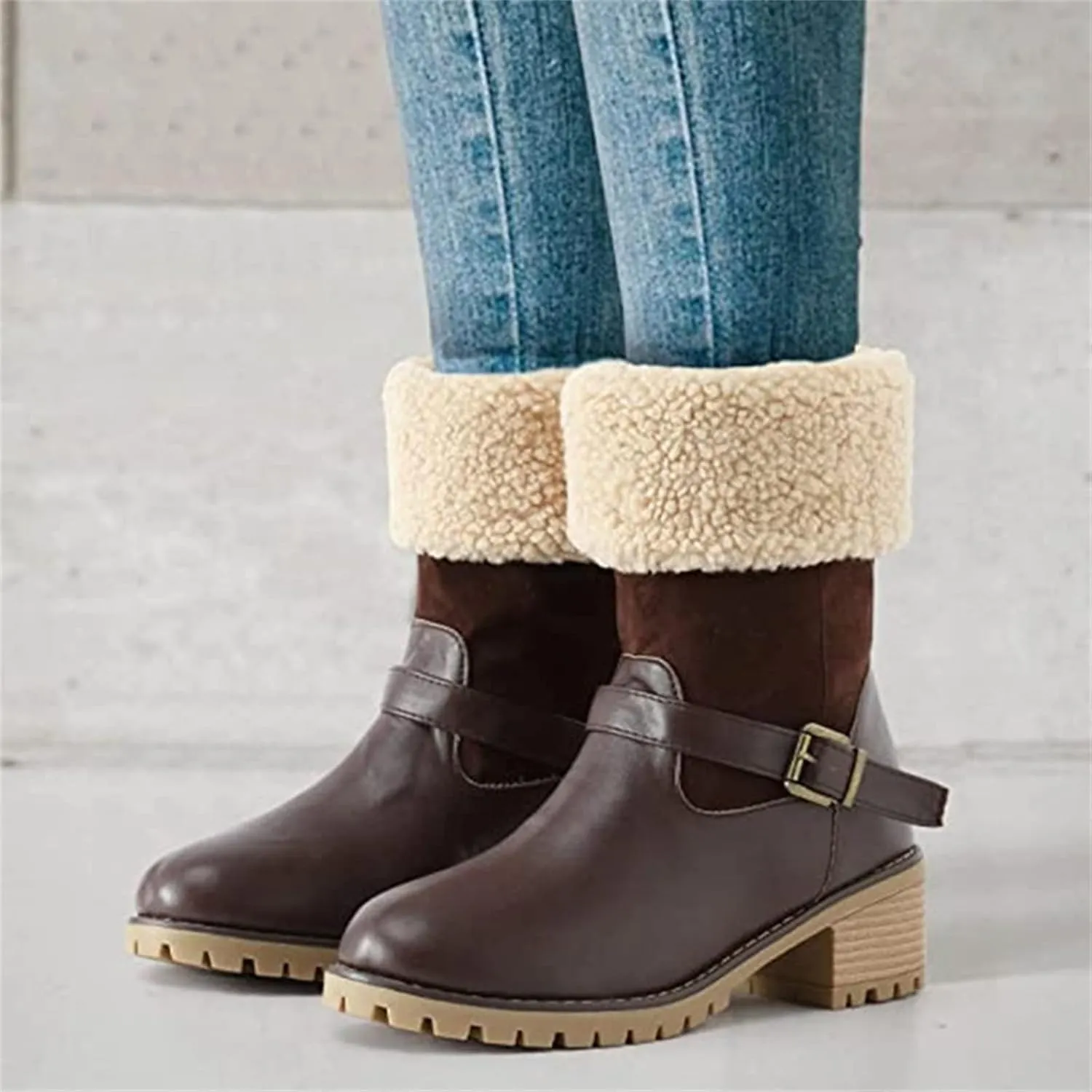 Ladmiple Winter Boots For Women Tall Mid Calf Casual Warm Fur-Lined Comfortable Winter Snow Boots Outdoor Walking Shoes