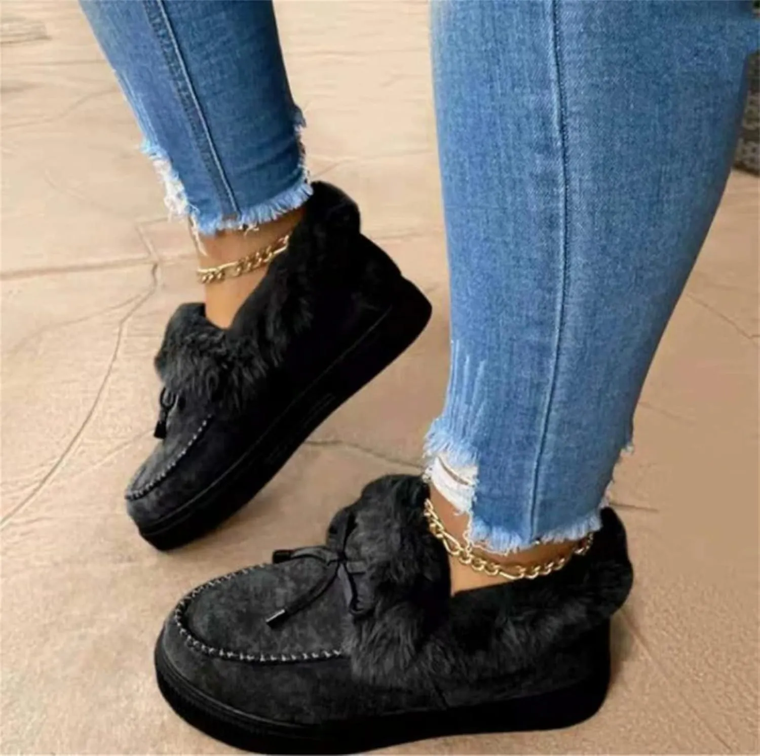 Lausiuoe Snow Boots For Women Cute Wide Calf Fuzzy Ankle Booties Winter Warm Fluffy Silp On Comfort Casual Fashion Loafers