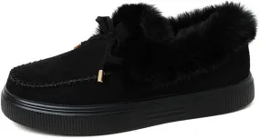 Lausiuoe Snow Boots For Women Cute Wide Calf Fuzzy Ankle Booties Winter Warm Fluffy Silp On Comfort Casual Fashion Loafers