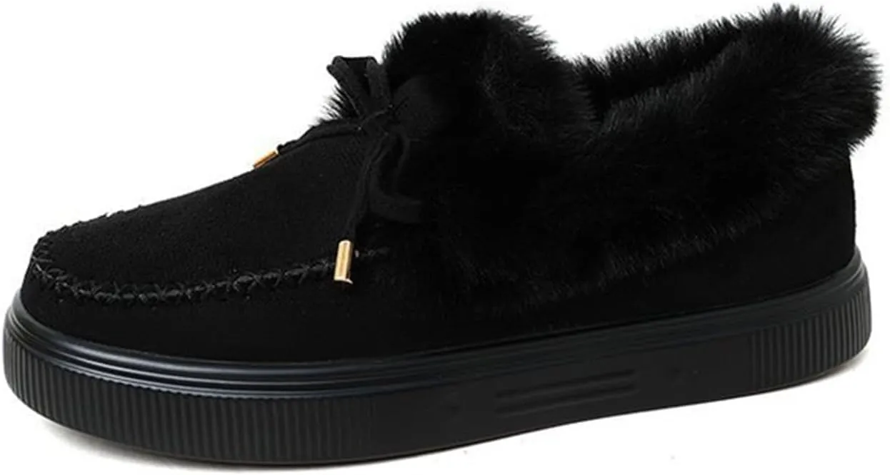 Lausiuoe Snow Boots For Women Cute Wide Calf Fuzzy Ankle Booties Winter Warm Fluffy Silp On Comfort Casual Fashion Loafers