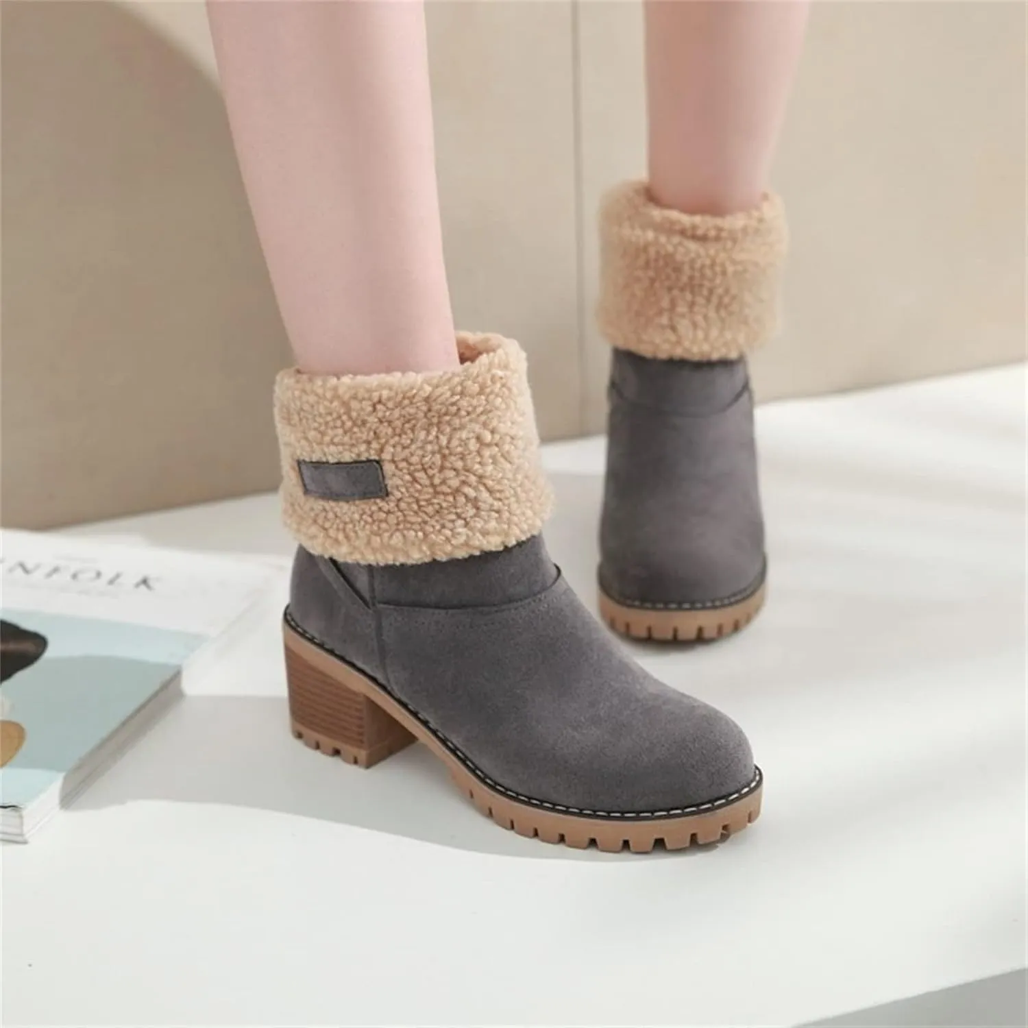 Lausiuoe Snow Boots For Women Wide Width Warm Winter Fuzzy Ankle Booties Cute Silp On Comfortable Casual Fashion Loafers