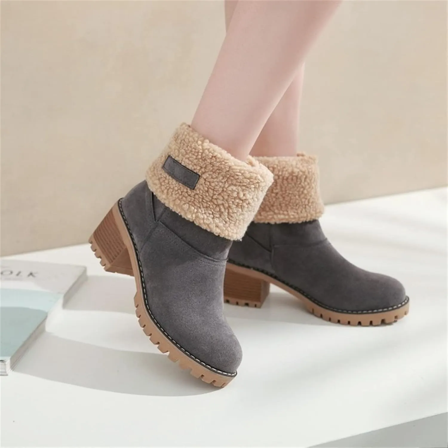 Lausiuoe Snow Boots For Women Wide Width Warm Winter Fuzzy Ankle Booties Cute Silp On Comfortable Casual Fashion Loafers