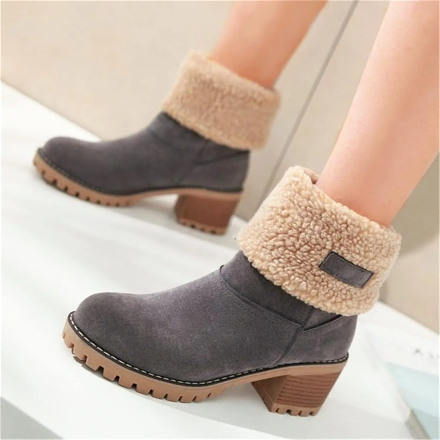 Lausiuoe Snow Boots For Women Wide Width Warm Winter Fuzzy Ankle Booties Cute Silp On Comfortable Casual Fashion Loafers