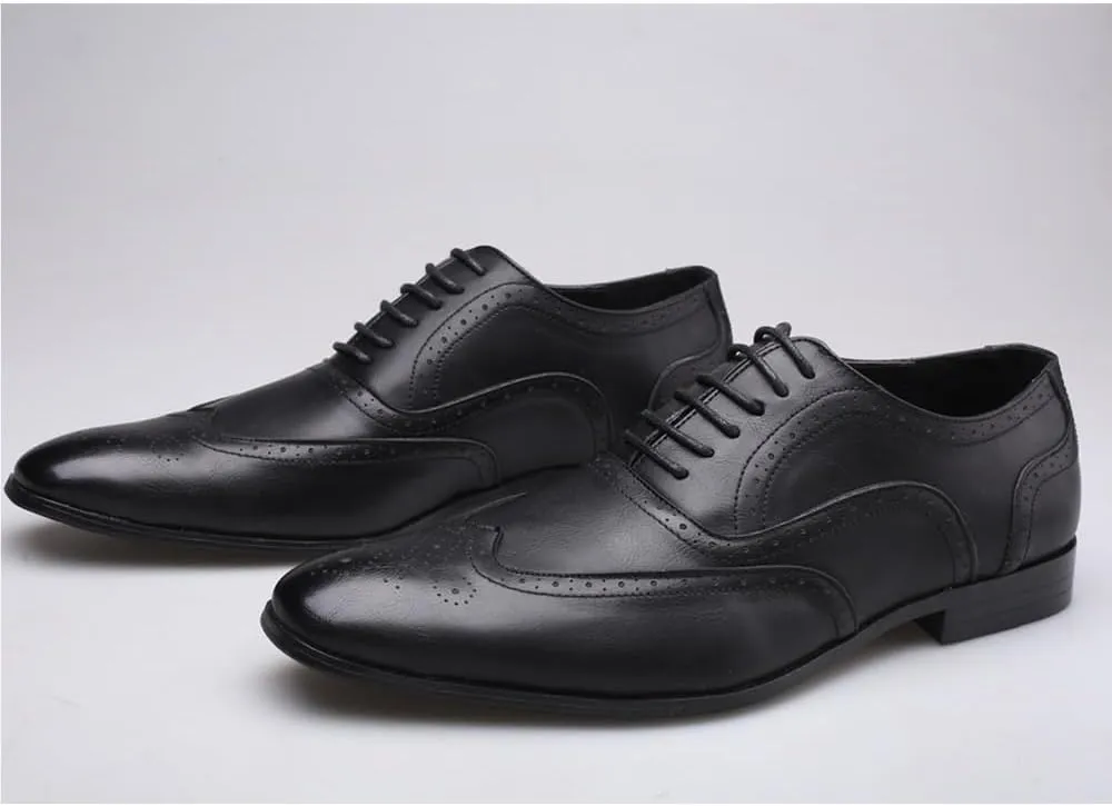 Mens Leather Dress Shoes Formal Business Casual Brogue Pointed Toe Dinner Party Comfortable