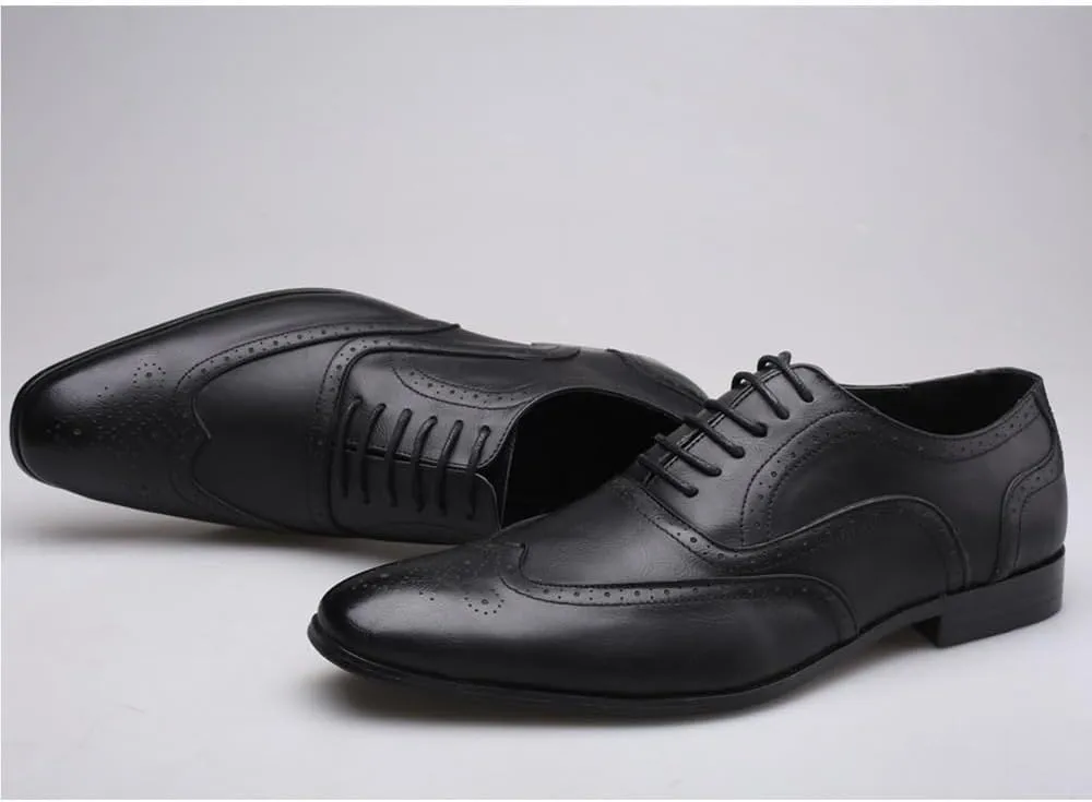 Mens Leather Dress Shoes Formal Business Casual Brogue Pointed Toe Dinner Party Comfortable