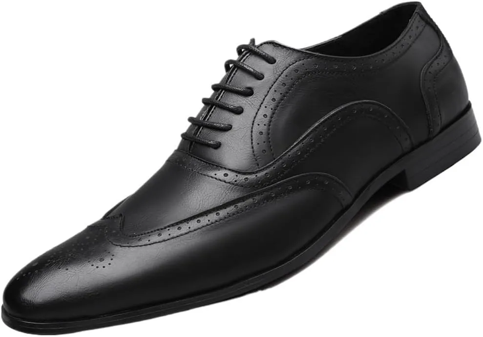Mens Leather Dress Shoes Formal Business Casual Brogue Pointed Toe Dinner Party Comfortable
