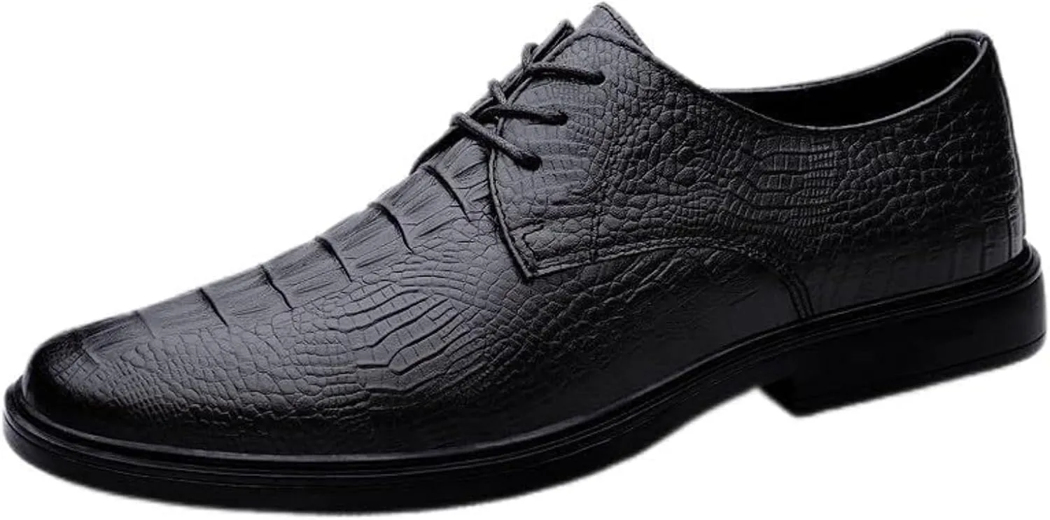 Men's Patent Leather Formal Oxfords Fashion Pointed Toe Lace-Up Comfortable Business Dress Genuine Leather Dress Formal Shoes for Men for Paty Wedding