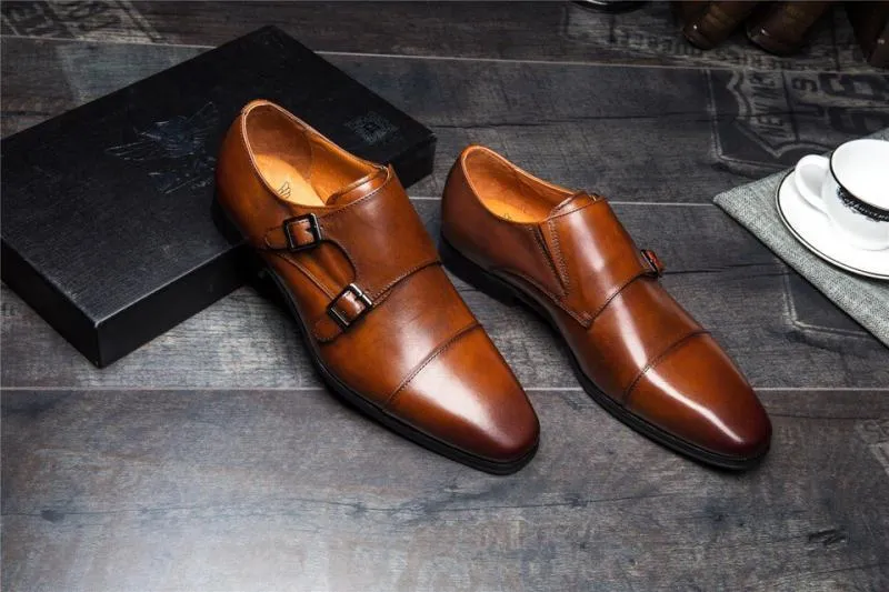 Men's Wedding Leather Oxfords With Double Buckle