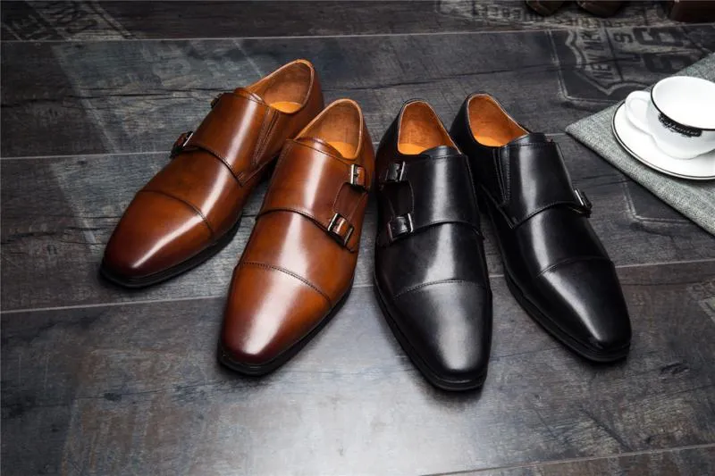 Men's Wedding Leather Oxfords With Double Buckle