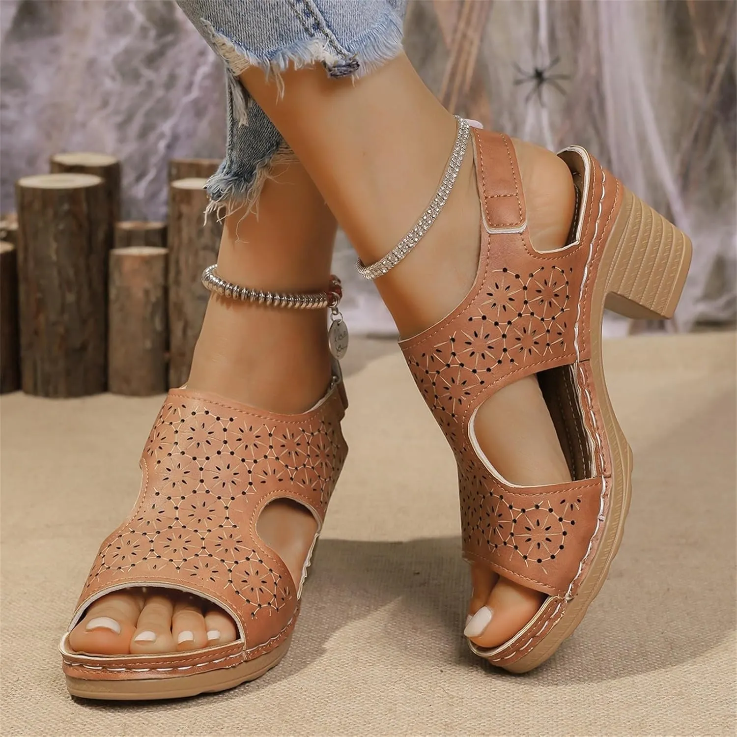 Orthopedic Sandals for Women Open Toe Slip-On Comfortable Chunky Heels Sandal Dressy Casual Summer Wedge Sandals Ankle Strap Slingback Walking Shoes Soft Leather Shoes