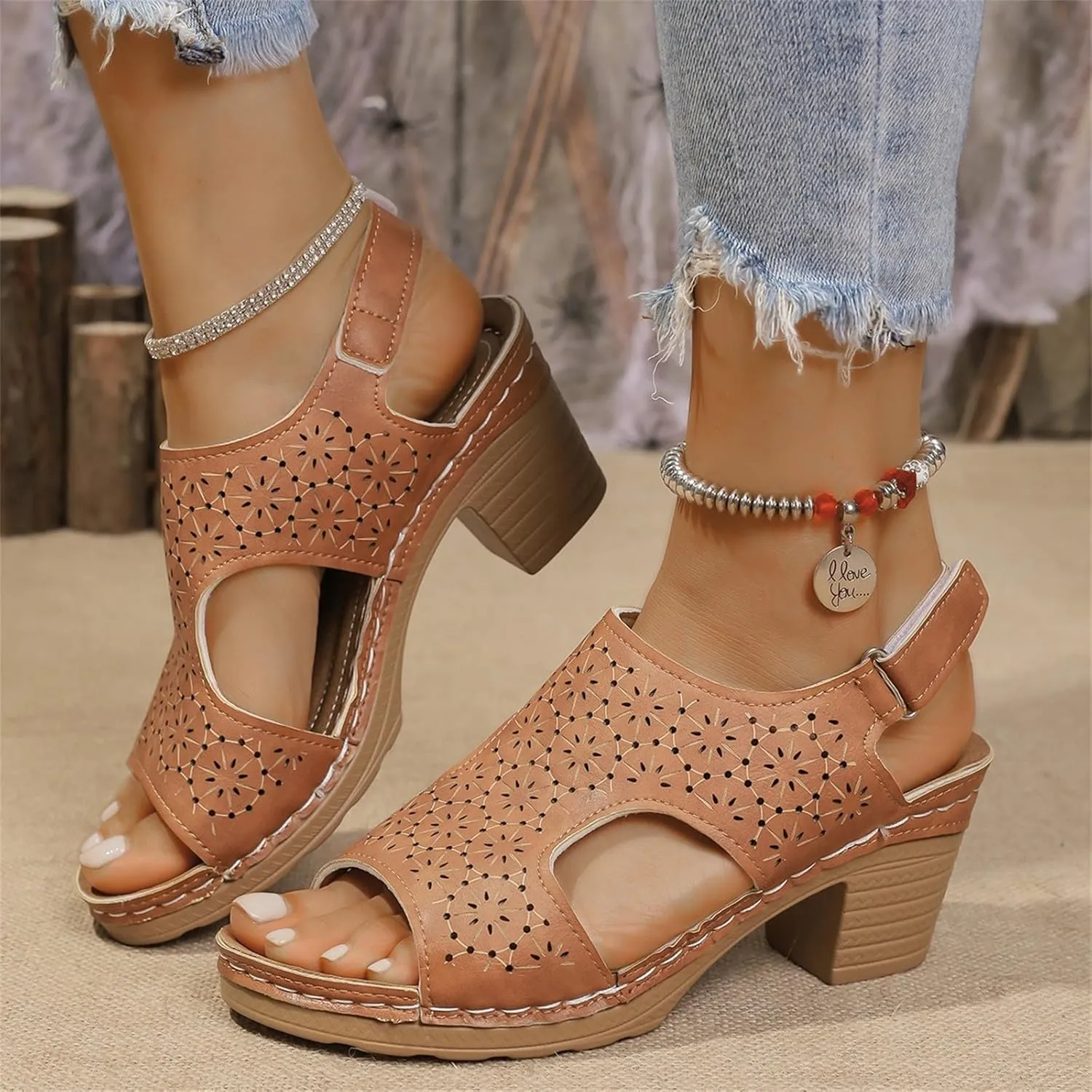 Orthopedic Sandals for Women Open Toe Slip-On Comfortable Chunky Heels Sandal Dressy Casual Summer Wedge Sandals Ankle Strap Slingback Walking Shoes Soft Leather Shoes
