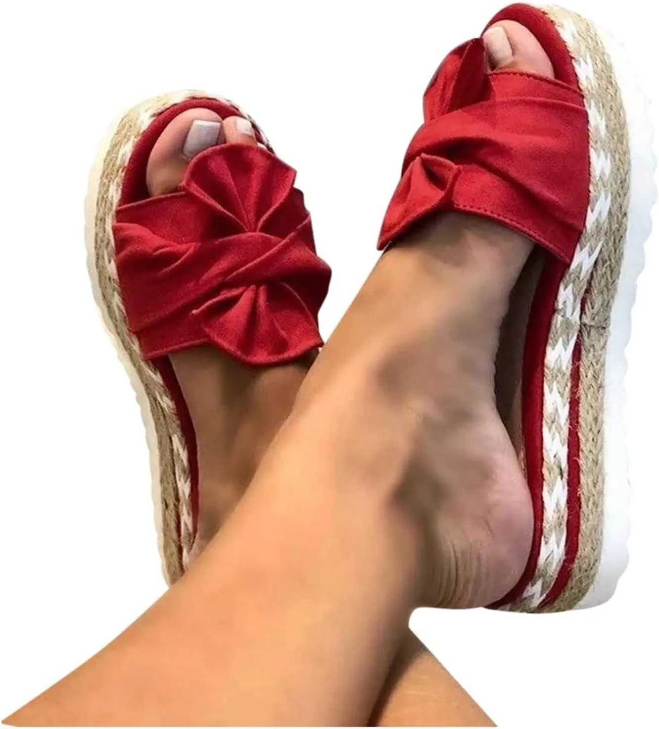 Sandals for Women Slip On Espadrilles Wedges Sandals Platform Bow Knot Open Toe Flip Flops Beach Travel Vacation Slippers Summer Dressy Mules Shoes Casual Flat Slippers