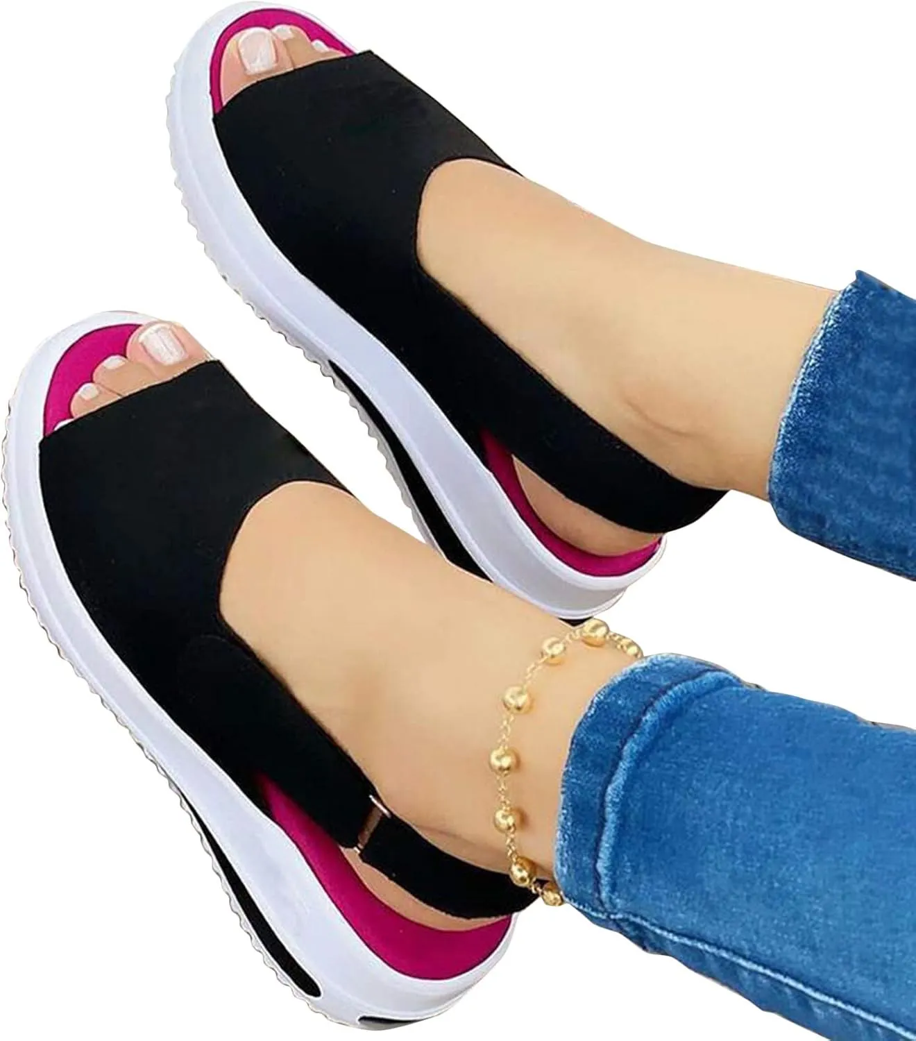 SBGMoSJ Womens Platform Sneakers Black Women's Hiking Shoes Size 5 Gym Shoes for Women White Sneakers for Women Low Top Zapatos Altos Negros Cadenas para Mujer