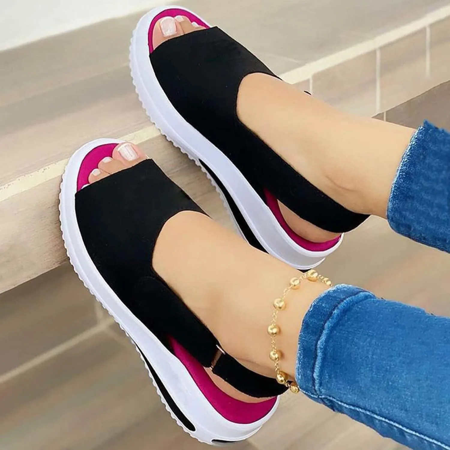 SBGMoSJ Womens Platform Sneakers Black Women's Hiking Shoes Size 5 Gym Shoes for Women White Sneakers for Women Low Top Zapatos Altos Negros Cadenas para Mujer