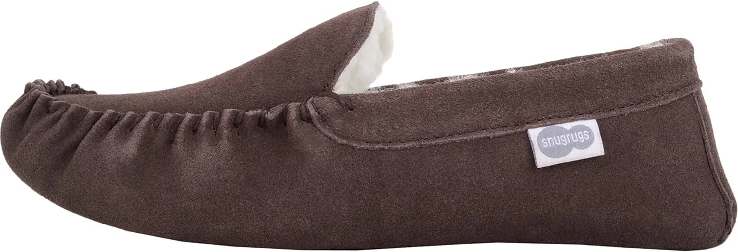 SNUGRUGS Mens Ronnie Suede Moccasin Slippers with Wool Inner and Suede Sole