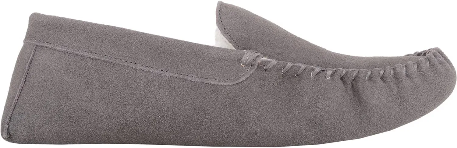 SNUGRUGS Mens Ronnie Suede Moccasin Slippers with Wool Inner and Suede Sole