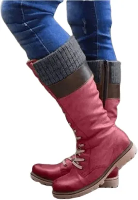 Winter Boots For Women 2022 Trendy Lace up Mid Calf Riding Military Combat Boots Side Zipper Low Heel Platform Boots