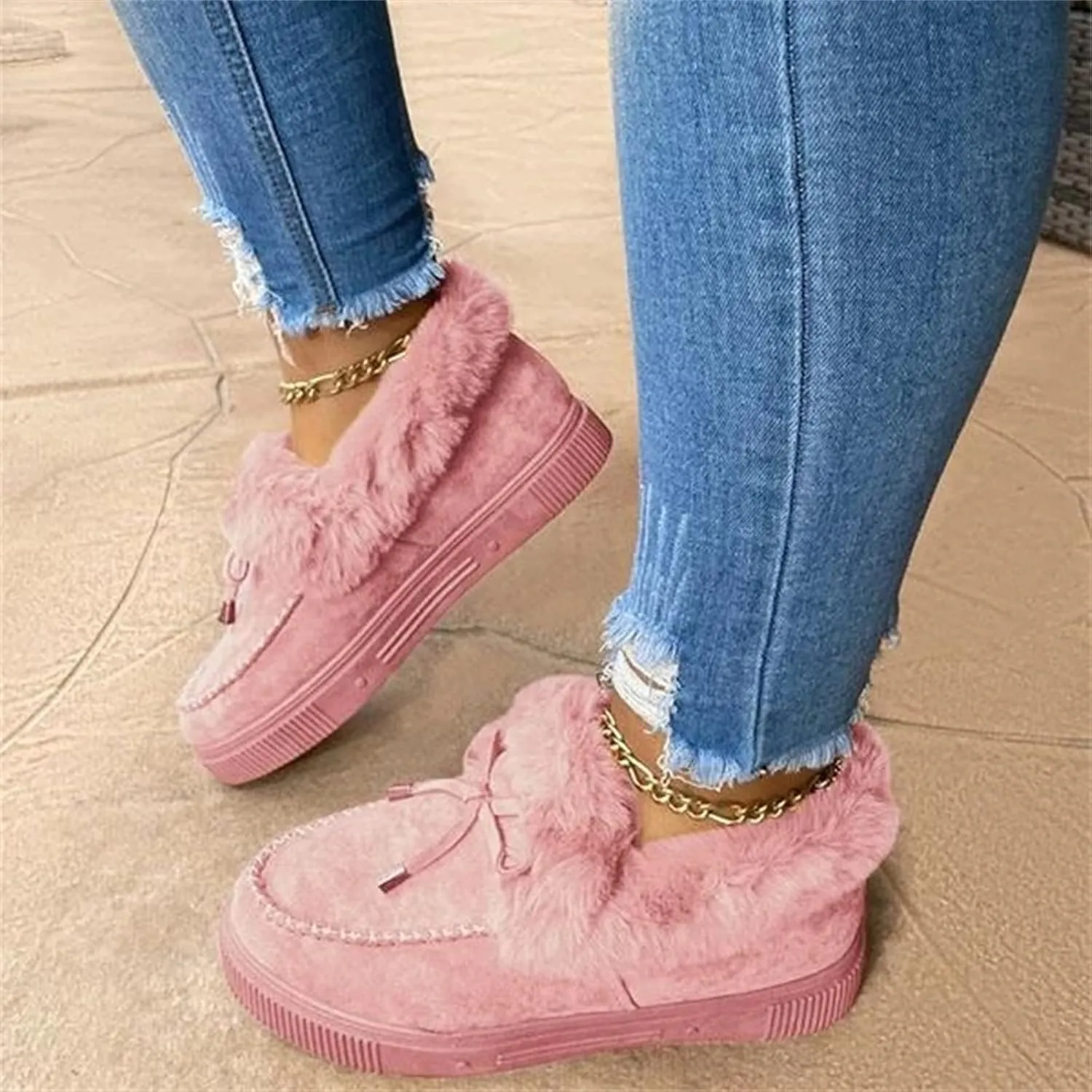 Winter Boots For Women Fashion Snow Boots Slip on Warm Comfortable Outdoor Fur Lined Ankle Booties Thickening Loafers Shoes