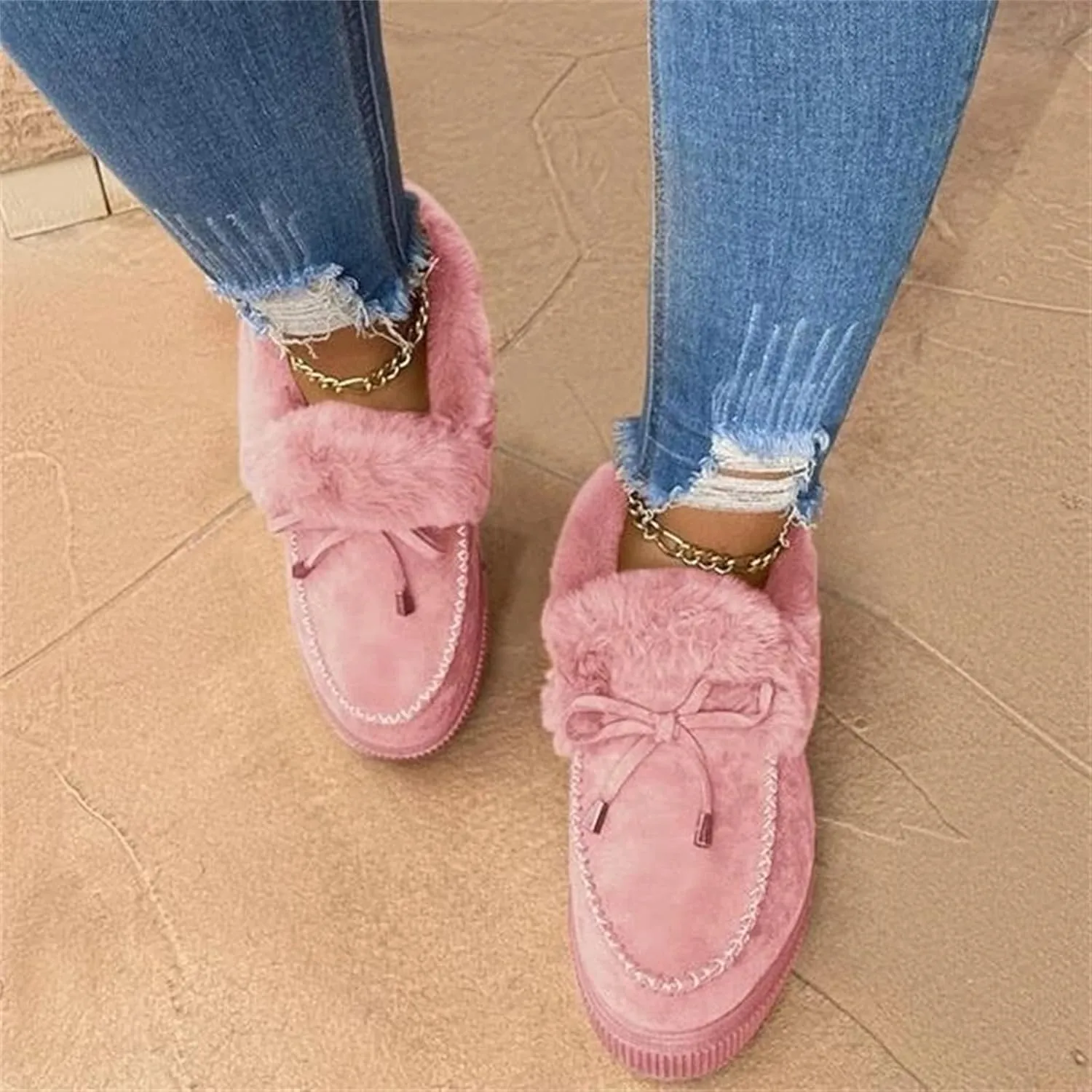Winter Boots For Women Fashion Snow Boots Slip on Warm Comfortable Outdoor Fur Lined Ankle Booties Thickening Loafers Shoes