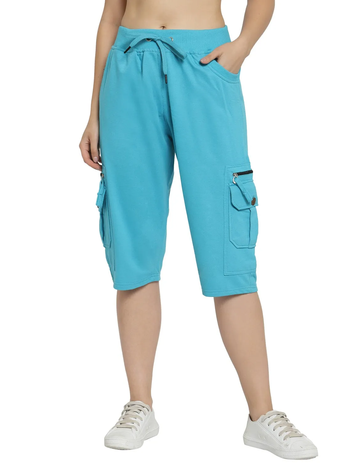 Women's Cargo Capri Shorts With 9 Zippered Pockets