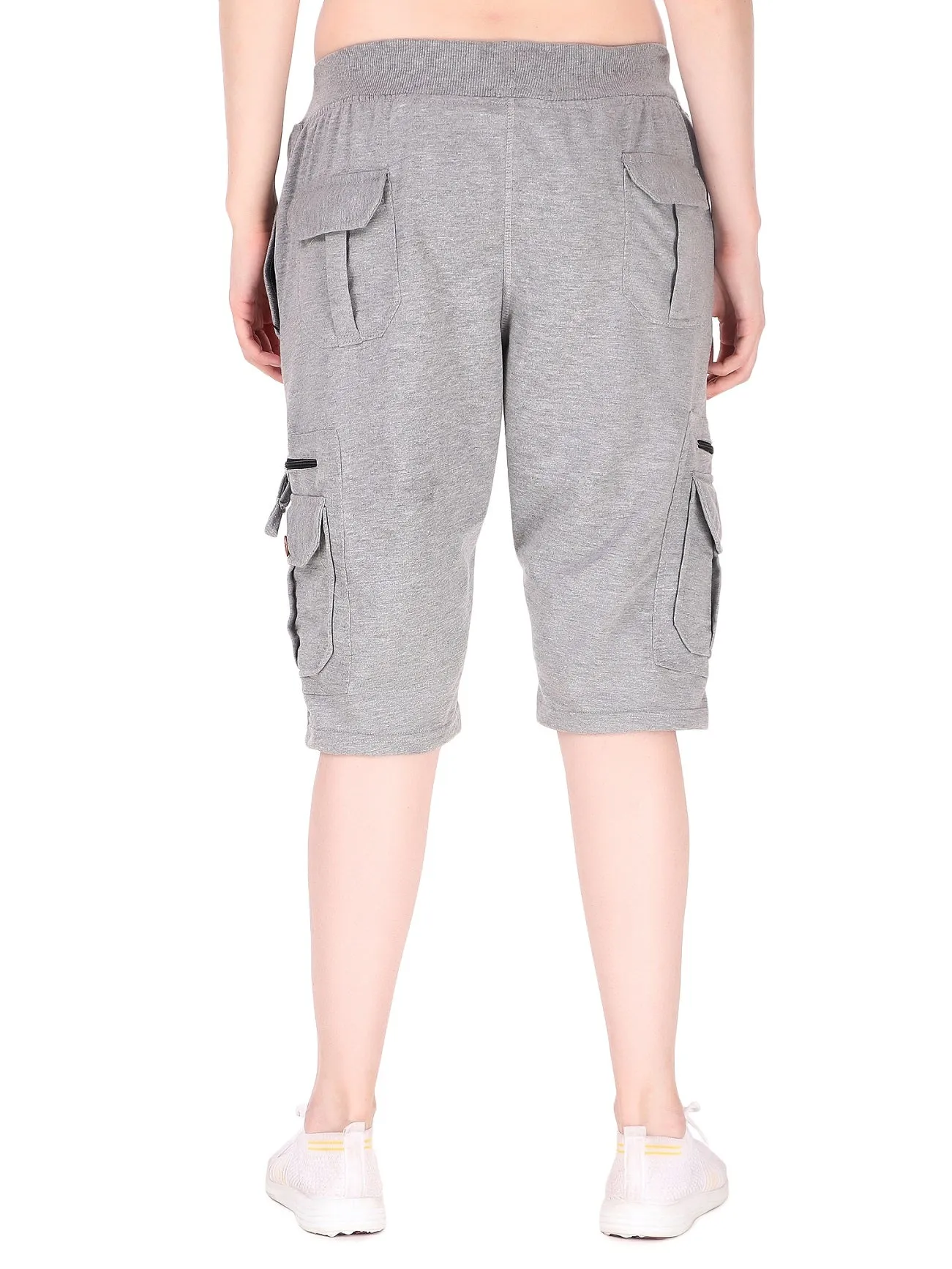 Women's Cargo Capri Shorts With 9 Zippered Pockets