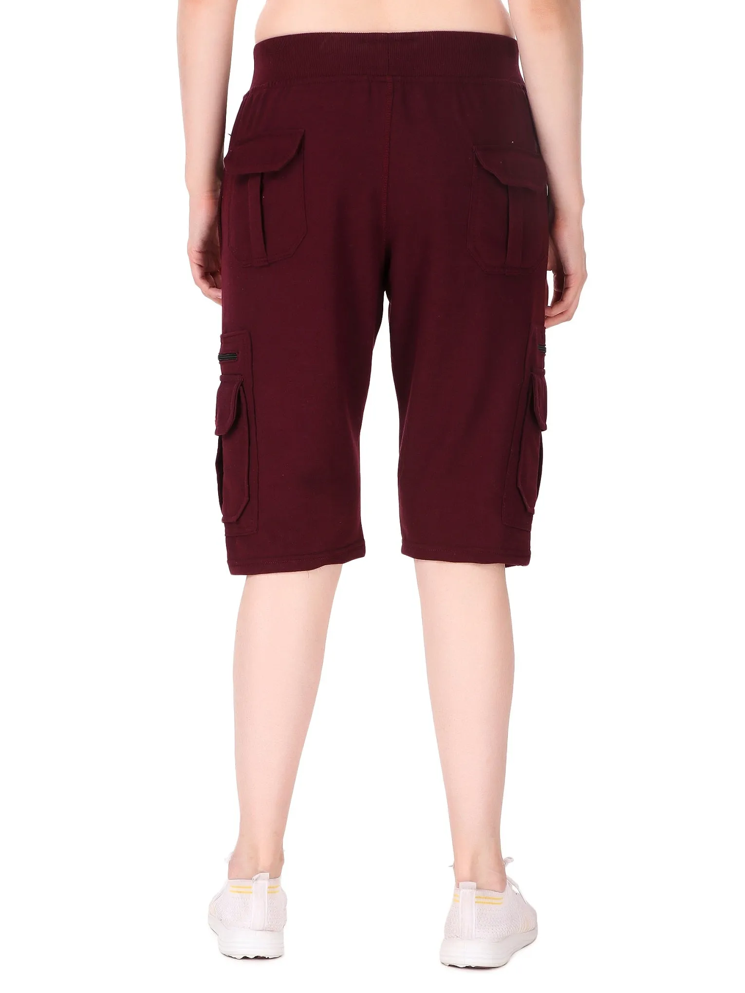 Women's Cargo Capri Shorts With 9 Zippered Pockets
