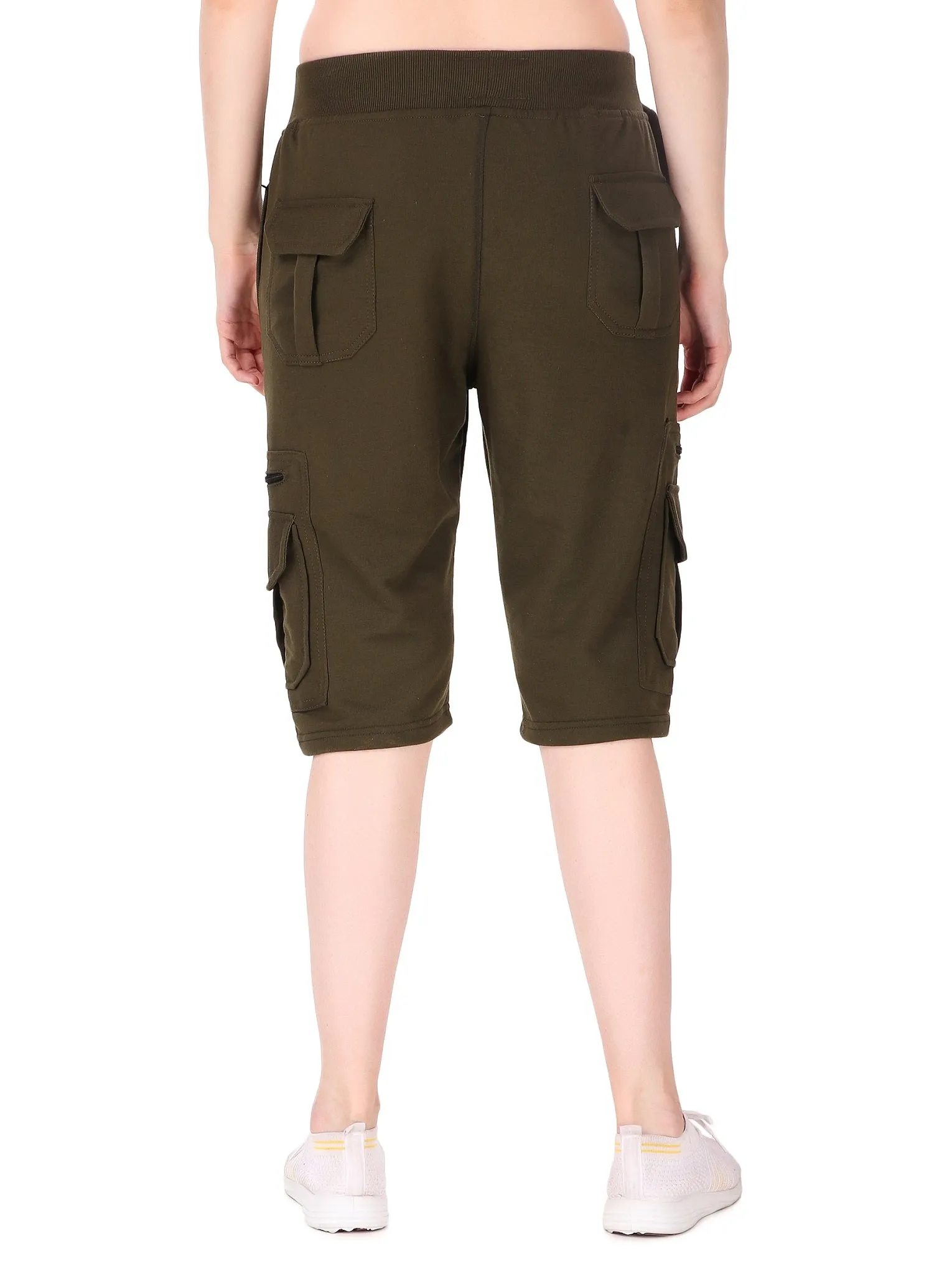 Women's Cargo Capri Shorts With 9 Zippered Pockets
