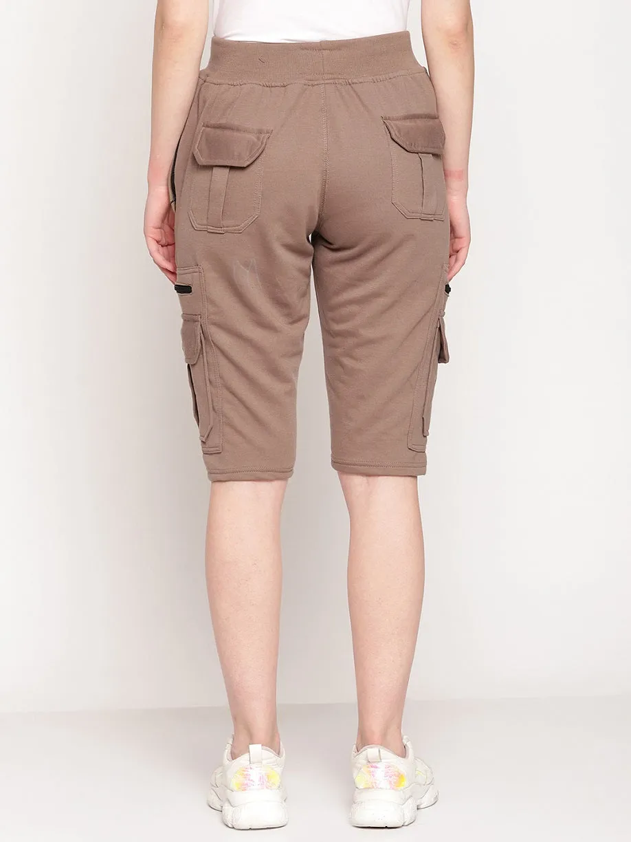 Women's Cargo Capri Shorts With 9 Zippered Pockets
