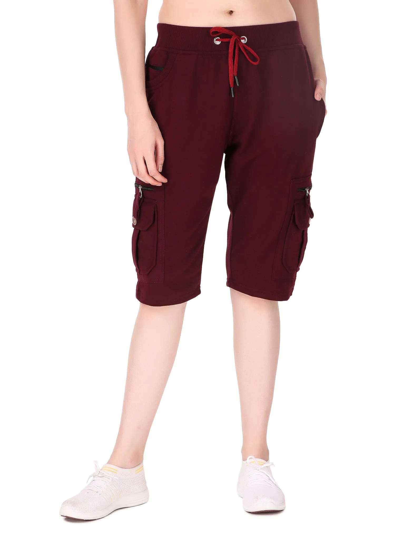 Women's Cargo Capri Shorts With 9 Zippered Pockets