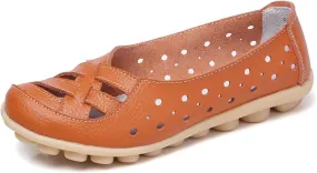 Women's Cowhide Leather Shoes Loafer Casual Slip On Shoe Driving Moccasins Closed Toe Boat Flats Walking Sandals