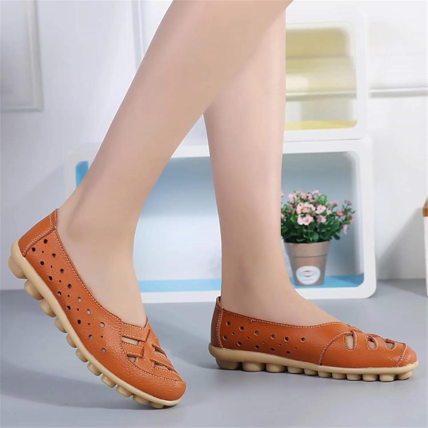 Women's Cowhide Leather Shoes Loafer Casual Slip On Shoe Driving Moccasins Closed Toe Boat Flats Walking Sandals