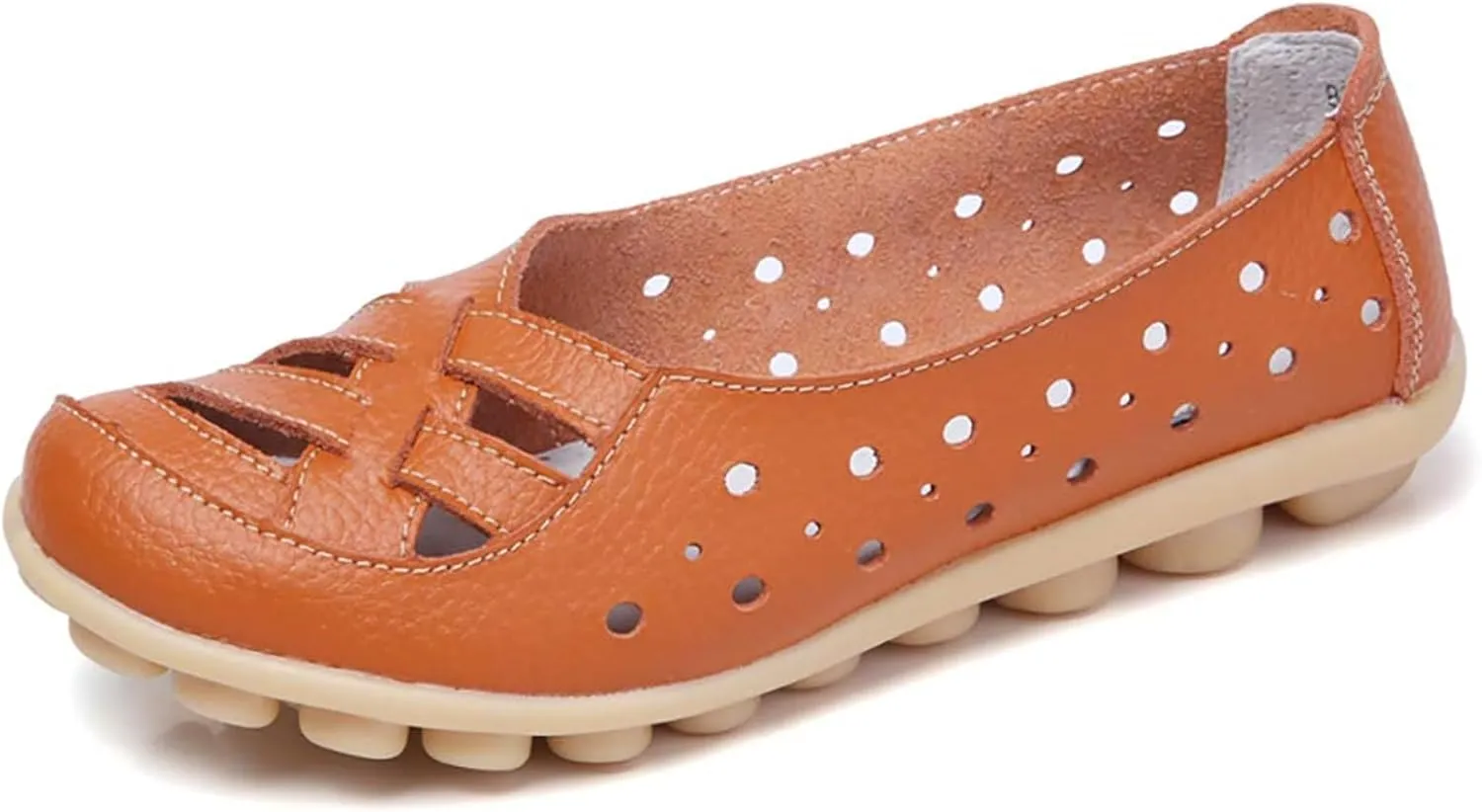 Women's Cowhide Leather Shoes Loafer Casual Slip On Shoe Driving Moccasins Closed Toe Boat Flats Walking Sandals